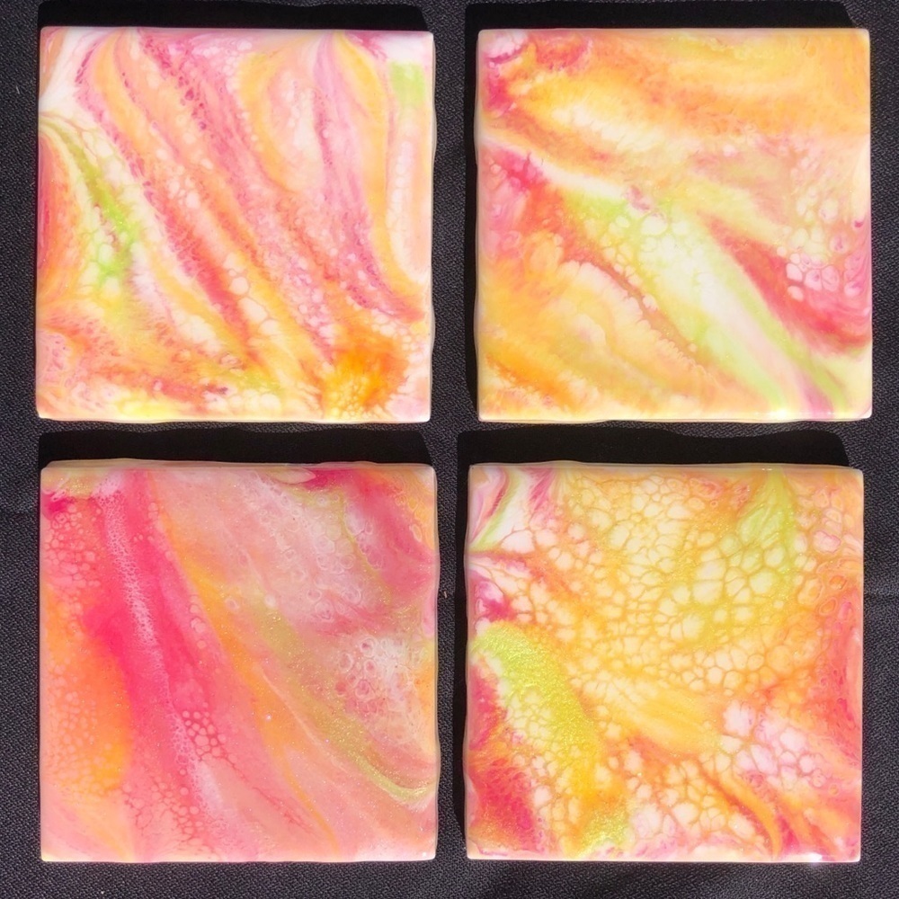 RESIN Coasters - Handmade 4” tile and resin coasters w felt protectors Set of 4